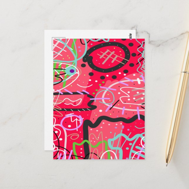 Abstract Art in Red Postcard (Front/Back In Situ)