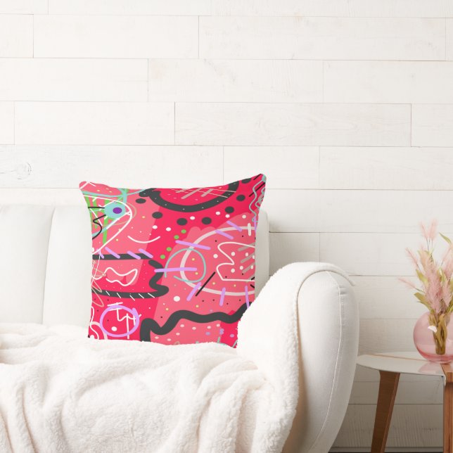 Abstract Art in Red Throw Pillow (Couch)