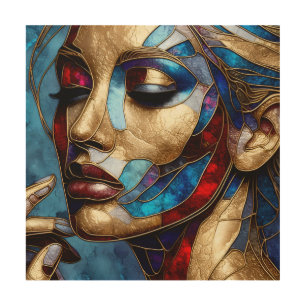 Abstract art in stained glass of a woman's face