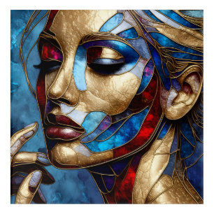 Abstract art in stained glass of a woman's face