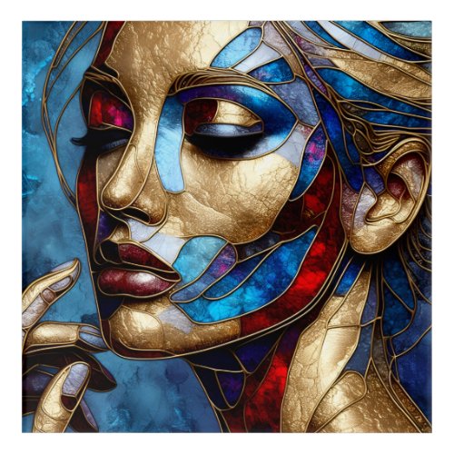 Abstract art in stained glass of a womans face