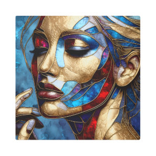 Abstract art in stained glass of a woman's face