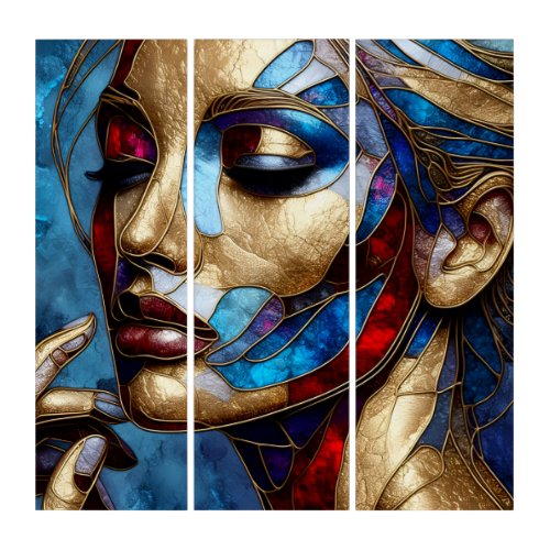 Abstract art in stained glass of a womans face