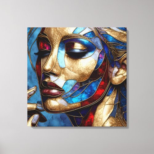 Abstract art in stained glass of a womans face canvas print