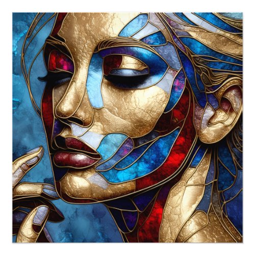 Abstract art in stained glass of a womans face photo print