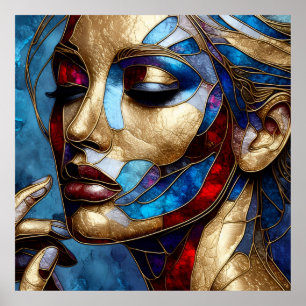Abstract art in stained glass of a woman's face poster