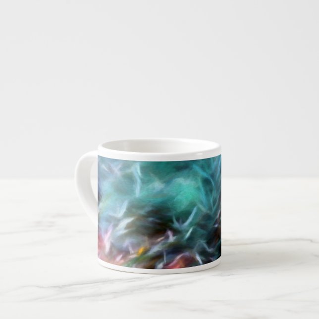 Abstract Art in Turquoise, Green, White, Red Espresso Cup (Front Left)