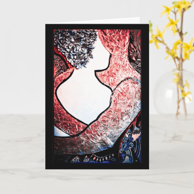 Abstract Art Interracial couple in loving embrace Card (Yellow Flower)