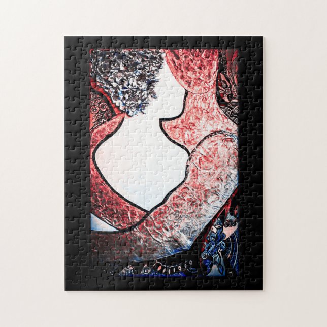 Abstract Art Interracial couple in loving embrace Jigsaw Puzzle (Vertical)