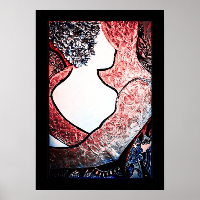 Abstract Art Interracial couple in loving embrace Poster (Front)