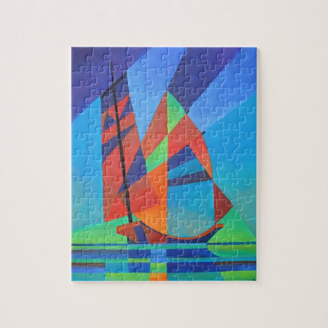Abstract Art Junk Boat Against Deep Blue Sky Jigsaw Puzzle (Vertical)