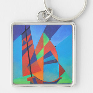 Abstract Art Junk Boat Against Deep Blue Sky Keychain