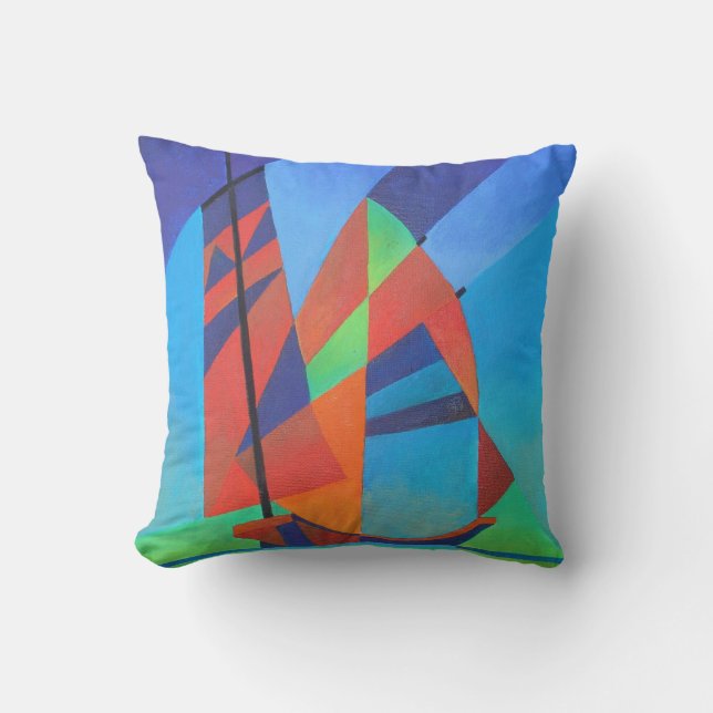 Abstract Art Junk Boat Against Deep Blue Sky Throw Pillow (Front)