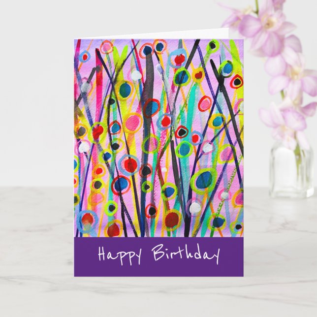 abstract art landscape colorful watercolor card (Orchid)