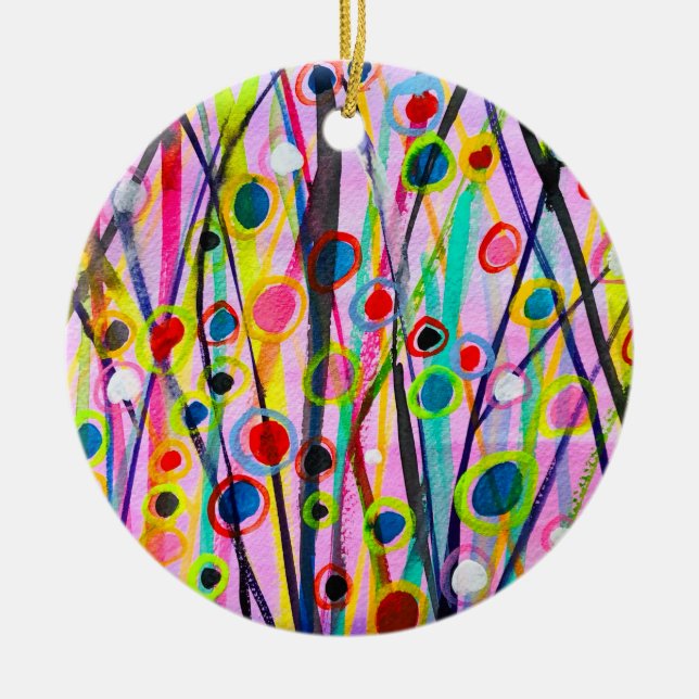 abstract art landscape colorful watercolor ceramic ornament (Front)