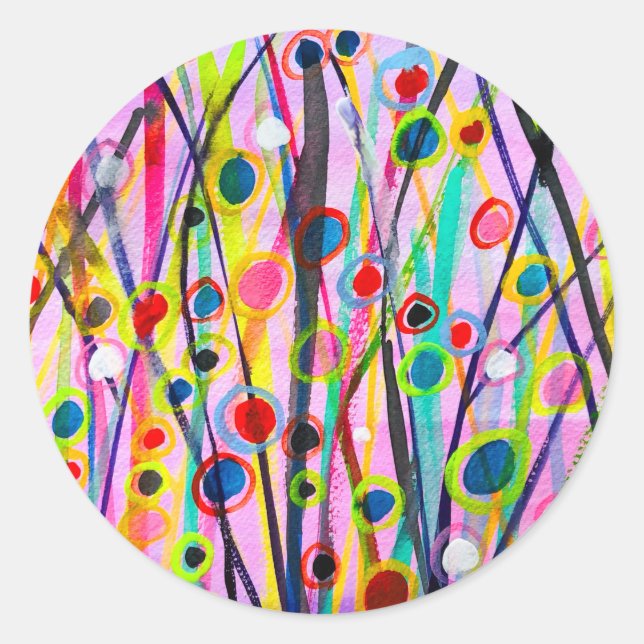 abstract art landscape colorful watercolor classic round sticker (Front)