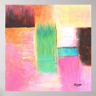 Abstract Art Landscape Painting Pink Brown Orange Poster
