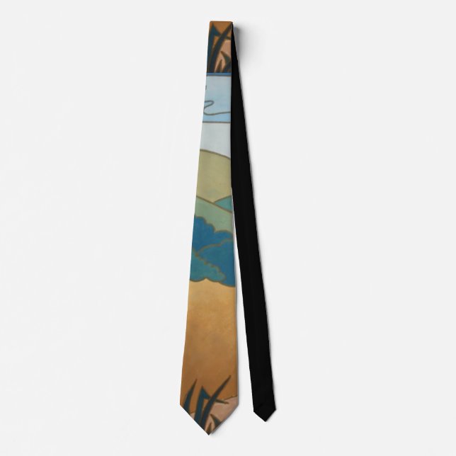 abstract art landscape pattern blue and gold neck tie (Front)