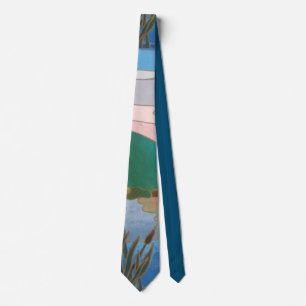 abstract art landscape pattern blue green and pink neck tie