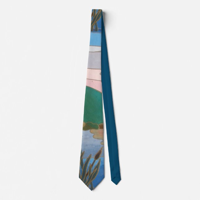 abstract art landscape pattern blue green and pink neck tie (Front)