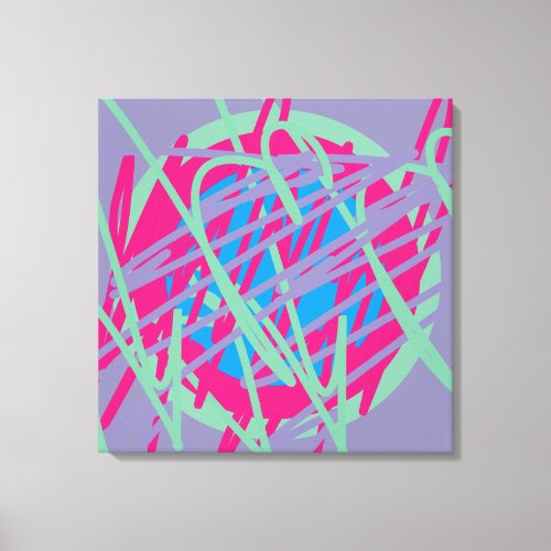 Abstract Art Lines Shapes Pink Teal Purple Circle  Canvas Print