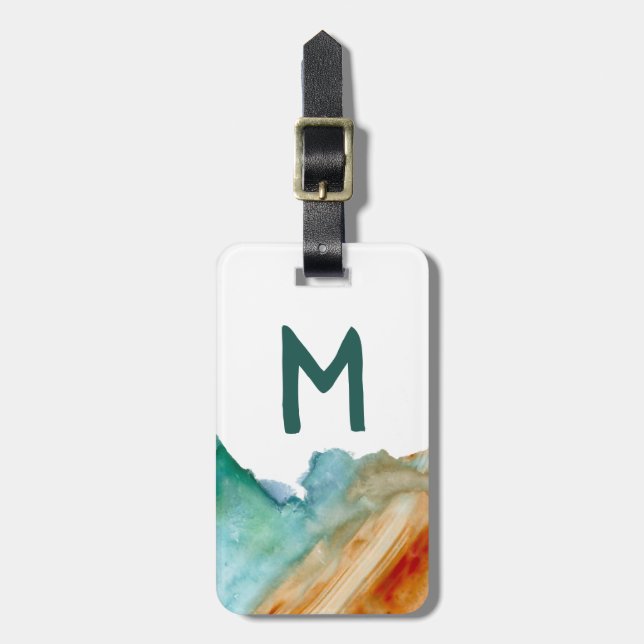 Abstract art luggage tag: custom initials red teal tag (Front Vertical)