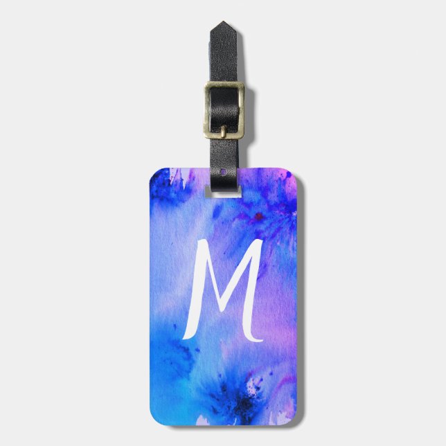 Abstract art luggage tag: customized blue purple tag (Front Vertical)
