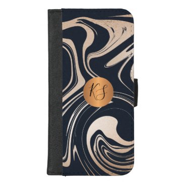 Abstract art marble paint copper gold monogrammed iPhone 8/7 plus wallet case