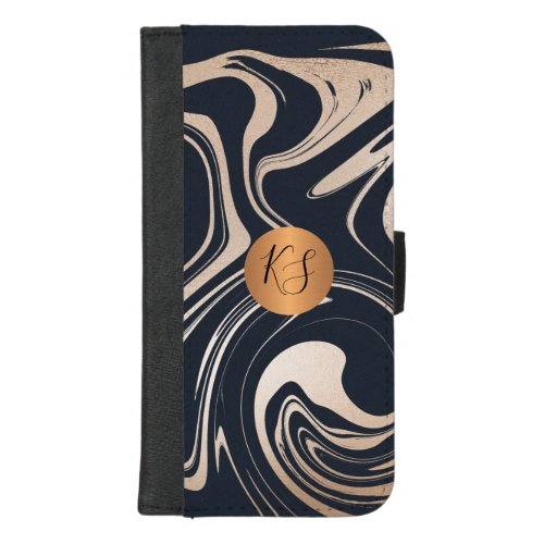 Abstract art marble paint copper gold monogrammed iPhone 87 plus wallet case