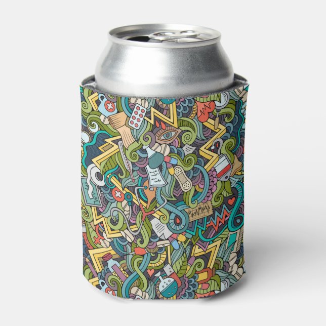 Abstract Art Medical Icon Pattern Can Cooler (Can Front)