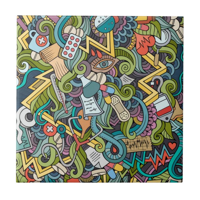 Abstract Art Medical Icon Pattern Ceramic Tile (Front)