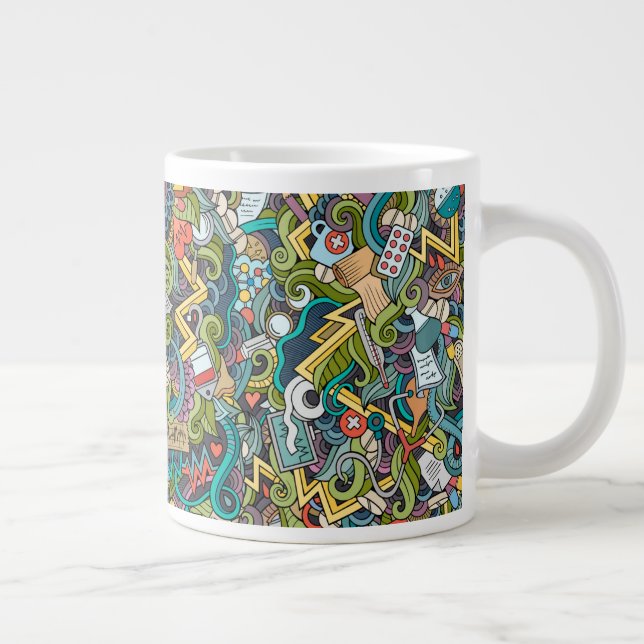 Abstract Art Medical Icon Pattern Giant Coffee Mug (Right)