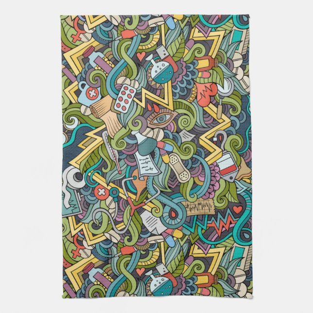 Abstract Art Medical Icon Pattern Kitchen Towel (Vertical)