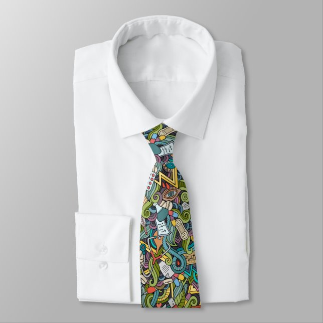 Abstract Art Medical Icon Pattern Neck Tie (Tied)