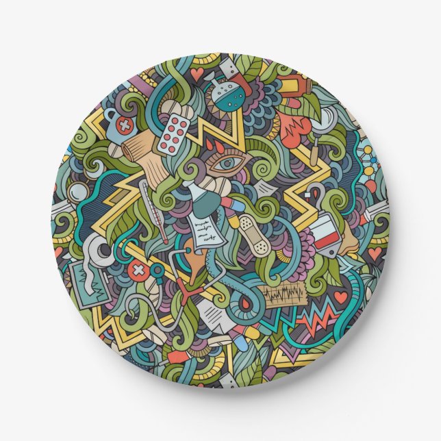 Abstract Art Medical Icon Pattern Paper Plates (Front)