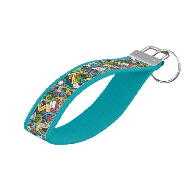 Abstract Art Medical Icon Pattern Wrist Keychain (Angled Up)