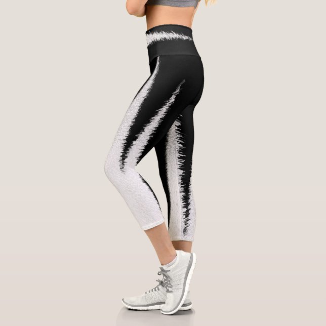 Abstract Art Minimalism Black White Lines Capri Leggings (Left)