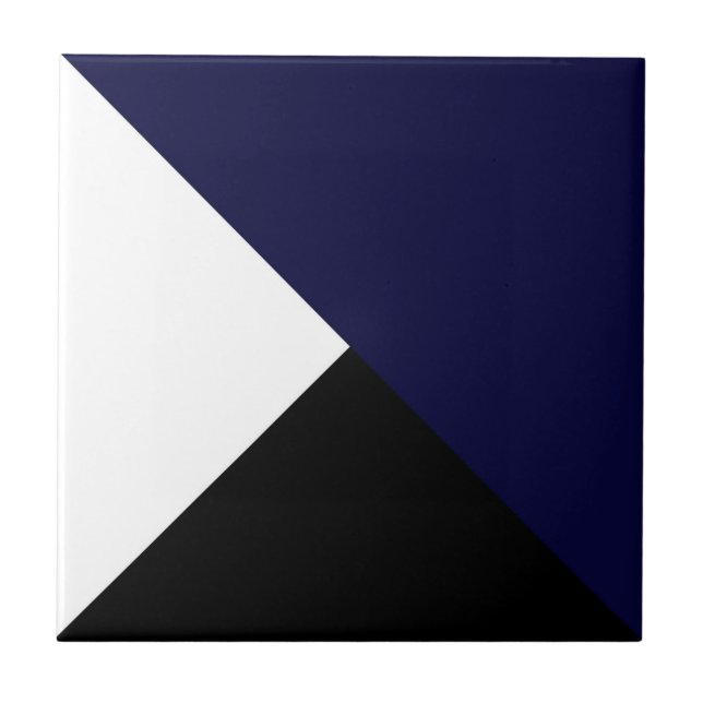 Abstract Art Minimalism Dark Blue Black White Ceramic Tile (Front)