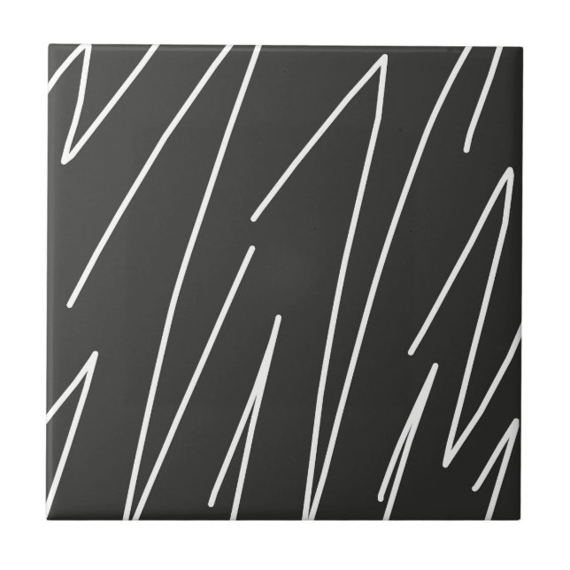 Abstract Art Minimalism Grey White Lines Ceramic Tile (Front)