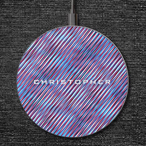 Abstract Art Modern Blue  Red Moir Effect Custom Wireless Charger