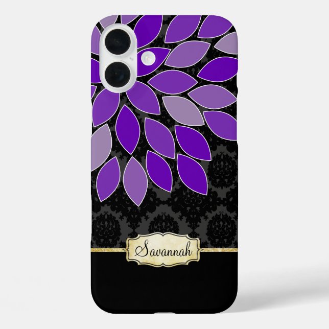 Abstract Art Modern Floral Purple Black Gold Case-Mate iPhone Case (Back)