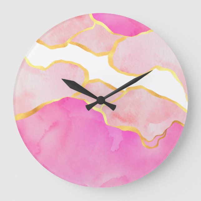 Abstract Art Modern Marbleized Glam Pink Gold Large Clock (Front)