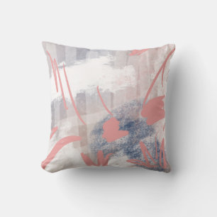 Abstract Art Modern Original Gray Navy Coral White Throw Pillow