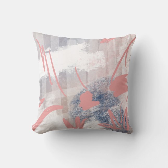 Abstract Art Modern Original Gray Navy Coral White Throw Pillow (Front)