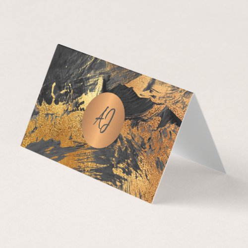 Abstract art modern painting copper black monogram business card