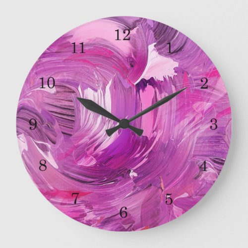 Abstract Art Modern Purple Pink White Large Clock