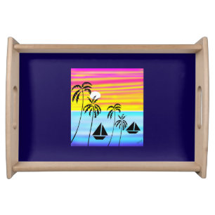 Abstract Art Modern Tropical Sunset Sailing  Serving Tray