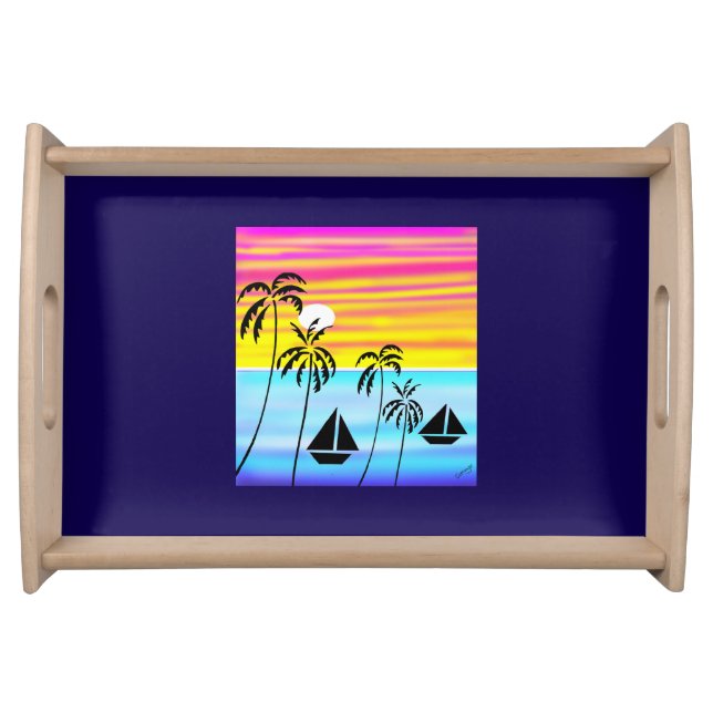 Abstract Art Modern Tropical Sunset Sailing  Serving Tray (Front)