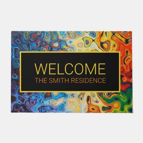 Abstract Art Modern Yellow Orange Blue Name Doormat