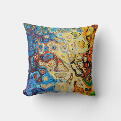 Abstract Art Modern Yellow Orange Blue Throw Pillow